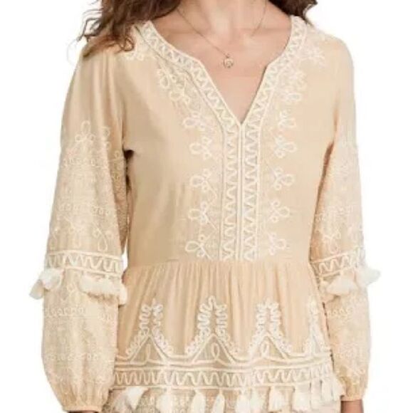 Roller Rabbit Woman’s Indera Naema Embroidered Dress. Cream/Tan. Size XS. - Picture 2 of 11